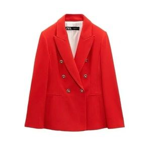 ZARA DOUBLE-BREASTED BLAZER TAILORED GOLD BUTTONS RED 2753/022 Size S Women